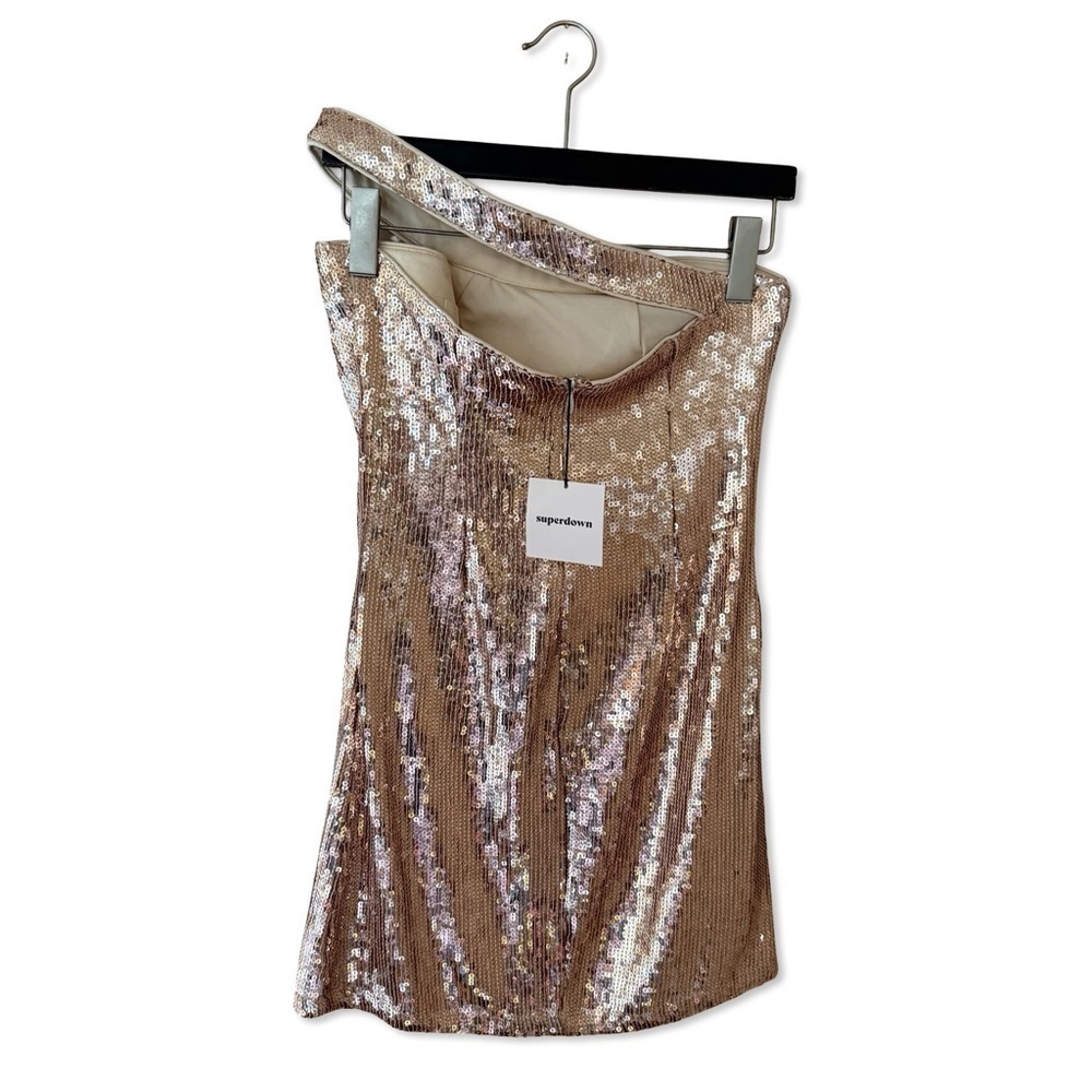 Superdown cicely mini dress One-Shoulder Sequin rose gold Revolve NWT M - Picture 9 of 9